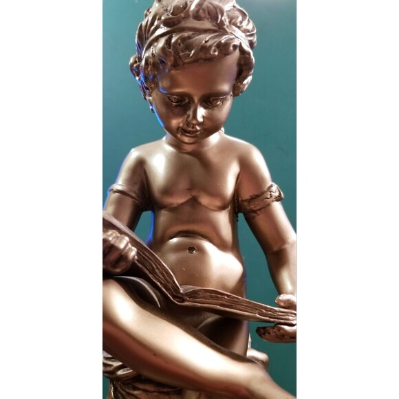 Vintage Classical Boy Reading Goldtone Resin Statue or Bookend 11.5"x3.75"x3.75" - Picture 2 of 5